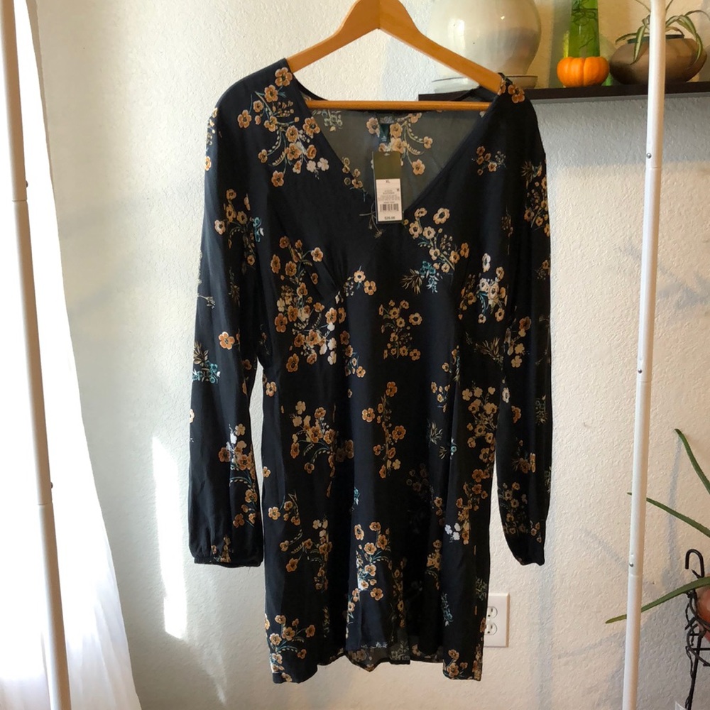 Wild Fable Black Floral Long-Sleeved Minidress